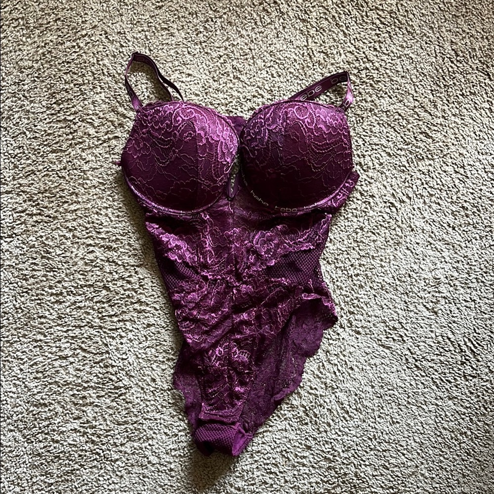 Plum Lace Push-Up Chemise Bodysuit with Adjustable Straps